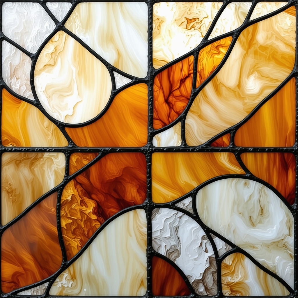 Detailed view of copper foil stained glass with solder joints and protective UV coating