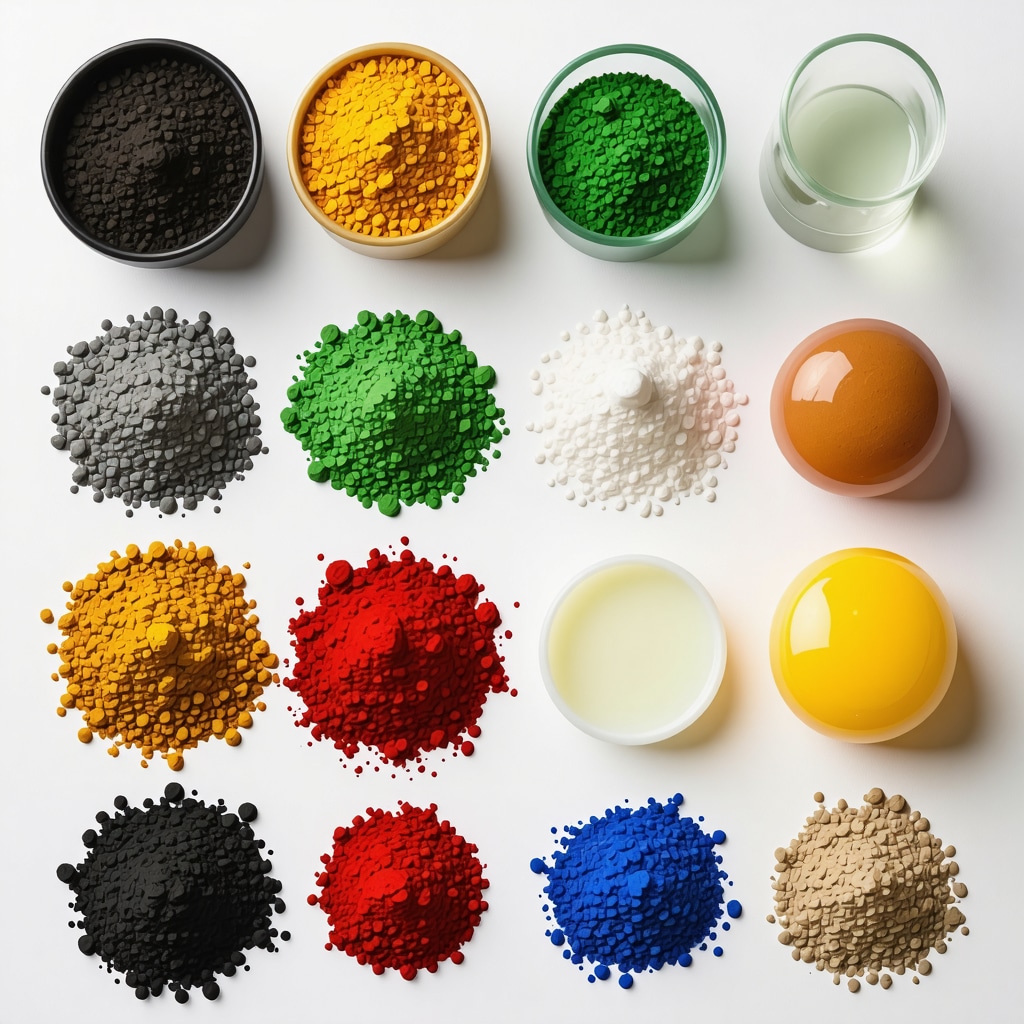 Finely ground natural earth pigments with natural binders and laboratory glassware illustrating pigment science