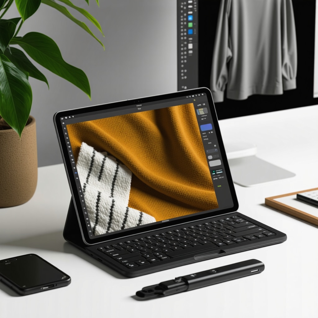 Workspace displaying Procreate textile pattern with fabric texture simulation and color calibration tools