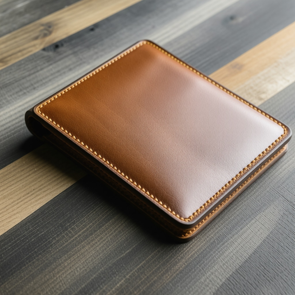 Close-up image of a bespoke men's leather wallet highlighting hand burnished edges, wax finish, and exotic leather inlays