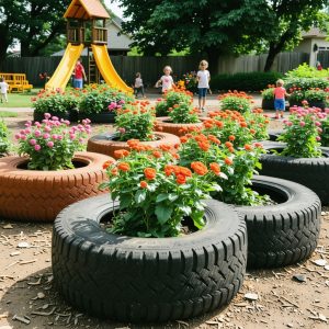 Transform Old Tires into Durable Garden Planters & Playground Gear
