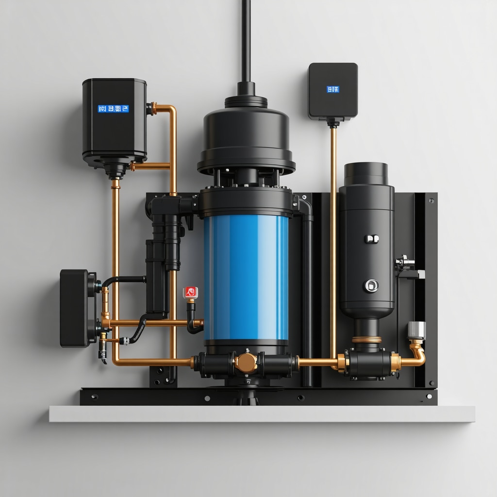 Diagram showing a basement sump pump setup with variable-speed pumps, connected IoT modules, and AI sensors for diagnostics.