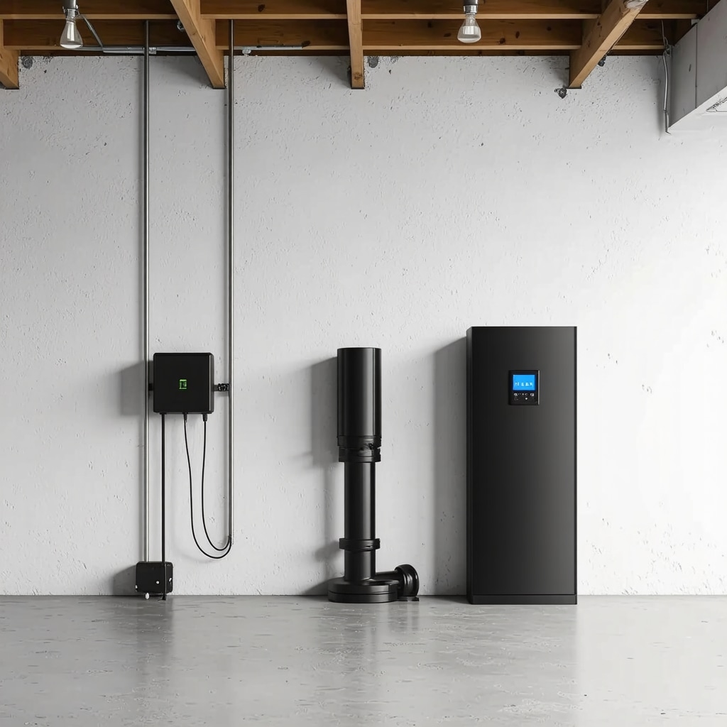 Modern basement sump pump system featuring IoT sensors and stylish waterproofing panels
