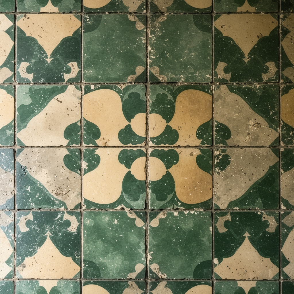 Close-up image of historic tiles with freshly applied hybrid polymer-nanoparticle grout showing texture and color match