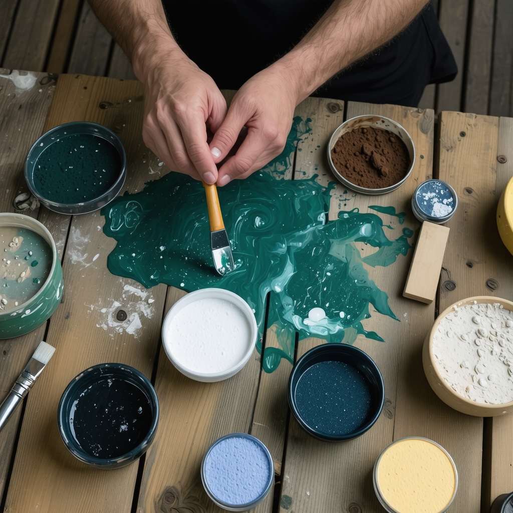 Artist mixing natural earth pigments with binders on wooden table surrounded by natural materials