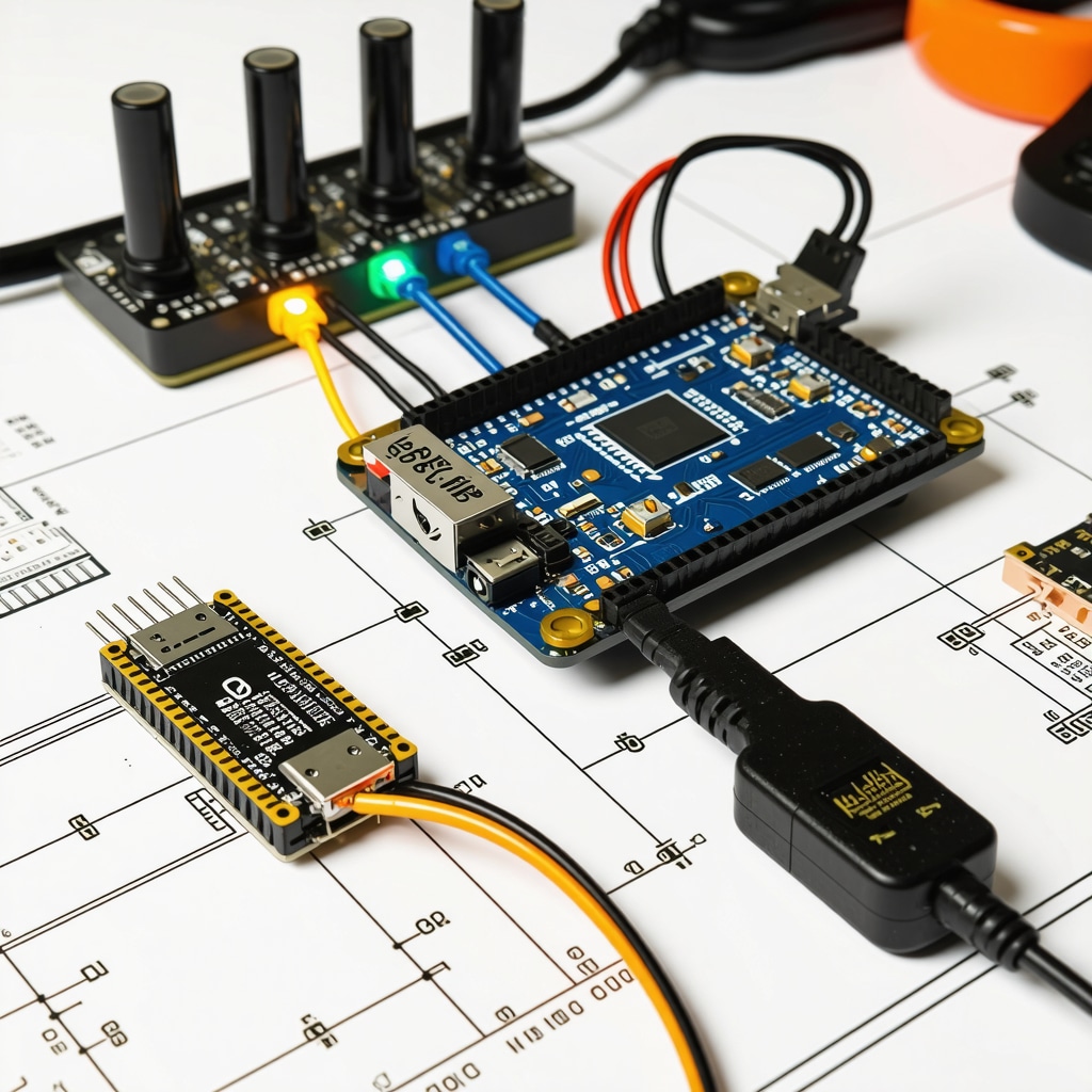 Futuristic DIY Arduino toy with multiple sensors and feedback modules on a workbench