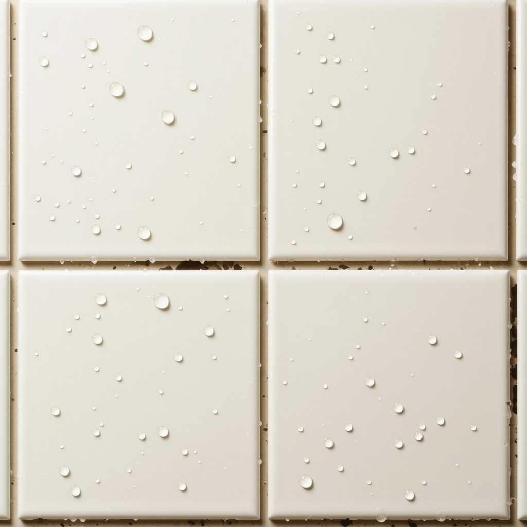 Water droplets beading on vintage tile surface treated with hydrophobic nanocoating