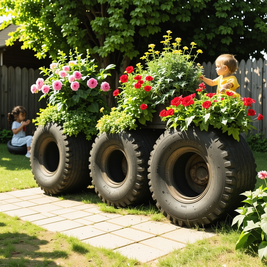 Creative DIY: Transform Old Tires into Durable Garden Planters & Play Equipment
