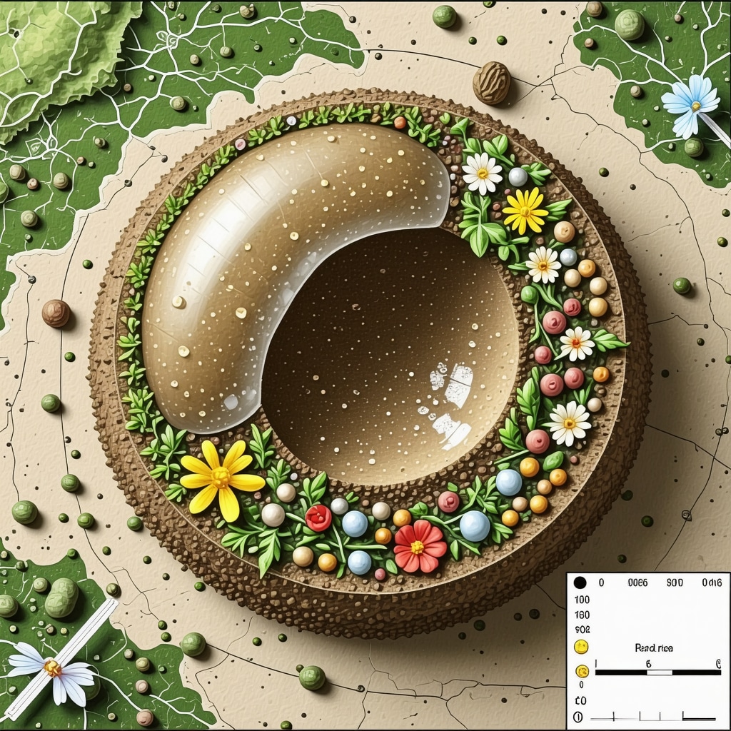 Illustration of seed bomb structure with microbial communities and GIS deployment map