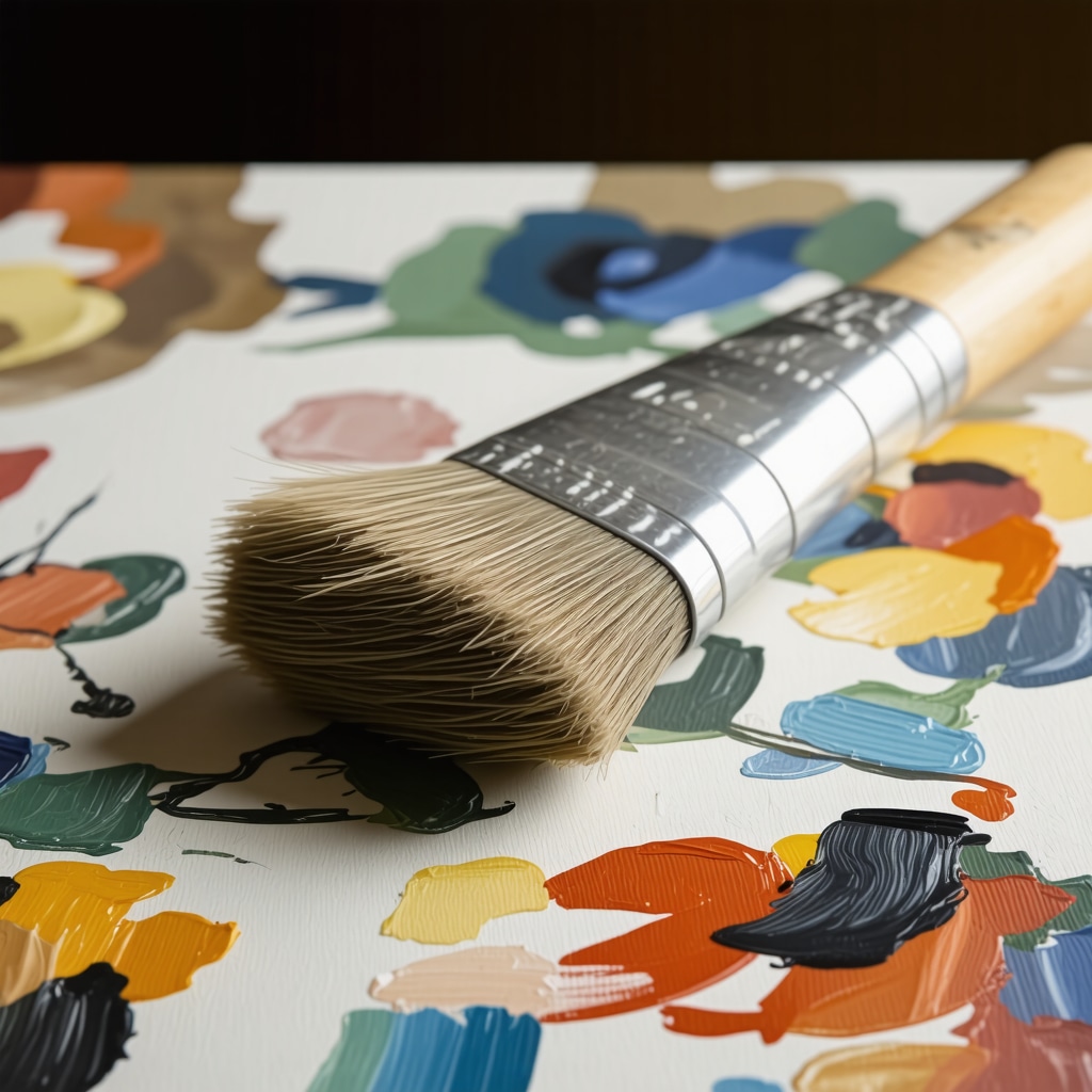 Close-up of a handcrafted artist's paintbrush with natural fibers and custom shape.