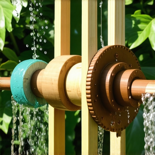 Miniature water wheel crafted from recycled materials in a garden