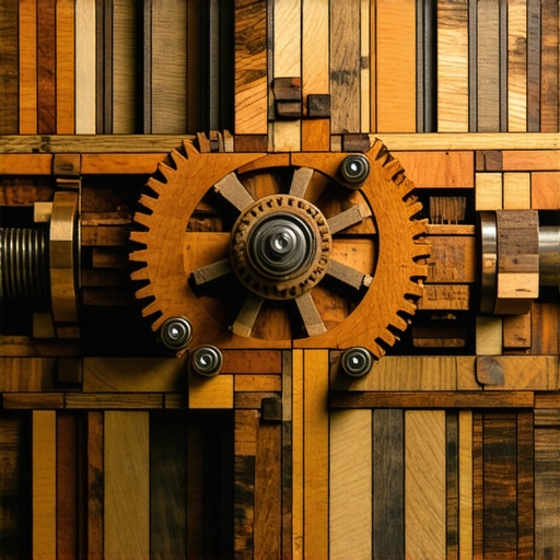 Close-up of a handcrafted wooden puzzle box with gears and hidden compartments
