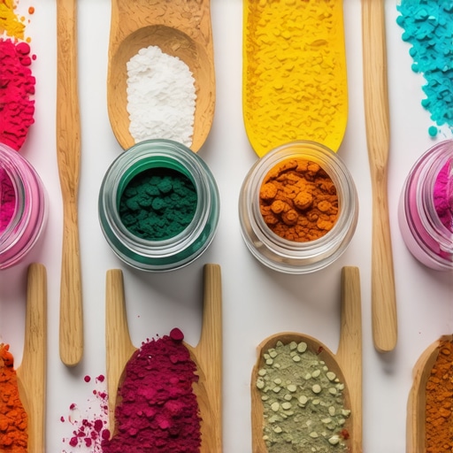 Close-up of colorful mineral pigments in jars for eco-friendly DIY projects