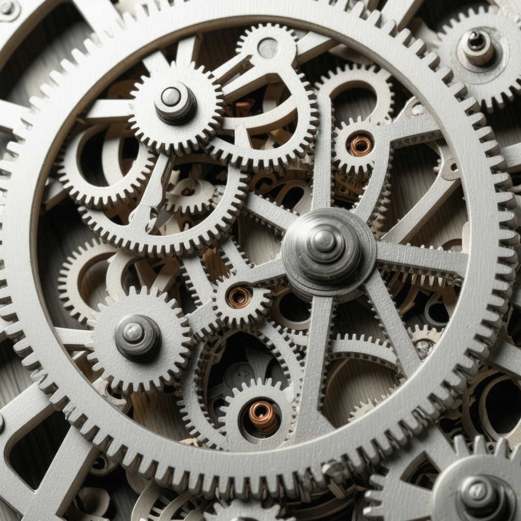 Detailed view of gears and levers in a kinetic toy demonstrating mechanical harmony.