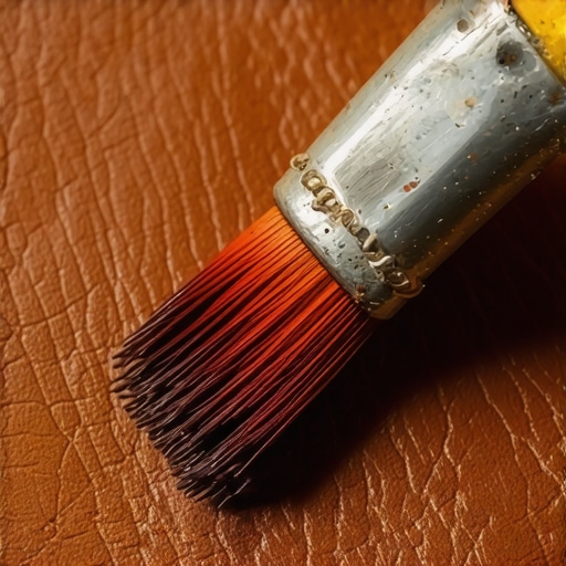 Detailed image of leather repair with dyes and fillers.