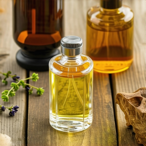 Close-up of an artisan natural perfume bottle with botanical fixatives and resinous ingredients