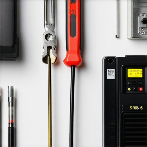 A person working on home electrical wiring with tools and safety equipment.
