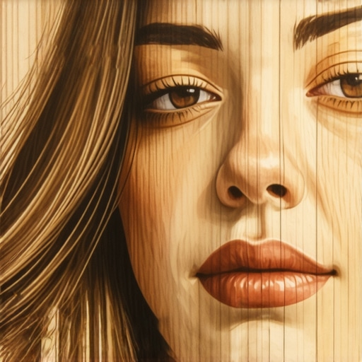 Close-up of a highly detailed pyrography artwork emphasizing depth and textures