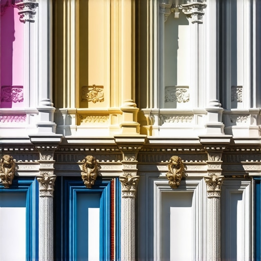 Close-up of miniature architectural features showing textured moldings and brickwork