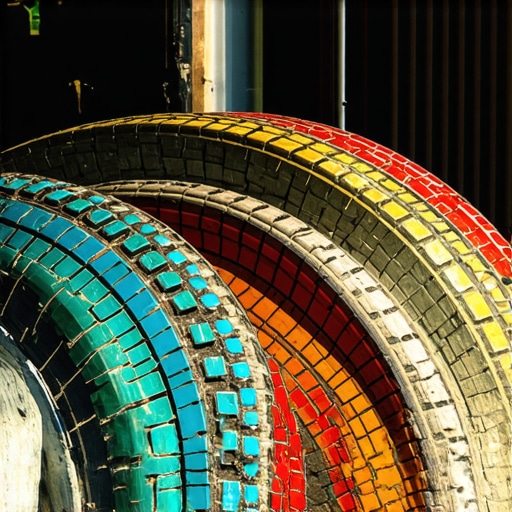 Colorful mosaic tire garden decoration with weatherproof coating