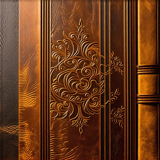 Close-up of leather with intricate embossing patterns and aged patina for a vintage journal