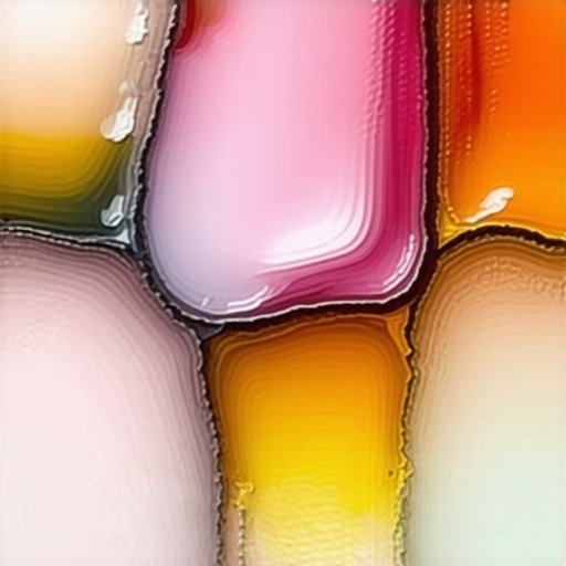 Close-up of textured encaustic painting demonstrating layering techniques and luminous colors.