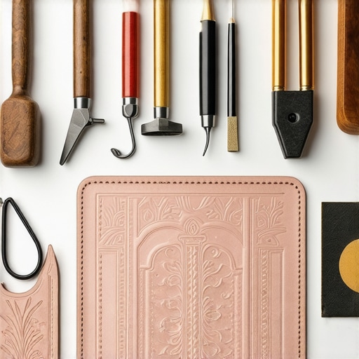 Detailed leather embossing with floral and geometric patterns, handcrafted tools
