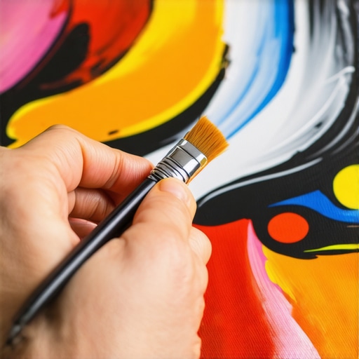 Person applying UV protective glaze with a brush on a colorful painting, showcasing fine detail and glossy finish.