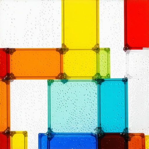 Close-up of vibrant recycled glass and metal wall art showing textured surfaces and intricate details