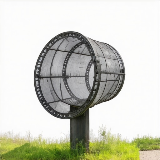Large outdoor wire mesh sculpture with internal support and weatherproofing in a natural setting.