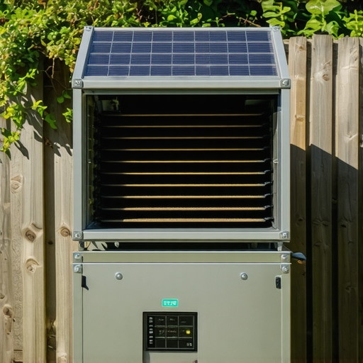 A modern DIY solar dehydrator featuring sensors, automated vents, and solar panels in a garden.