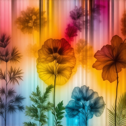 Close-up of vibrant botanical contact dyeing on fabric with layered plant materials and intricate patterns.