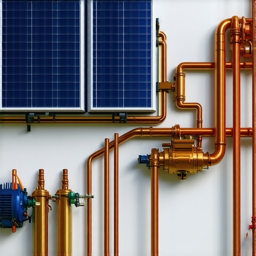 Detailed photo of a DIY solar water heater with copper pipes and recycled materials