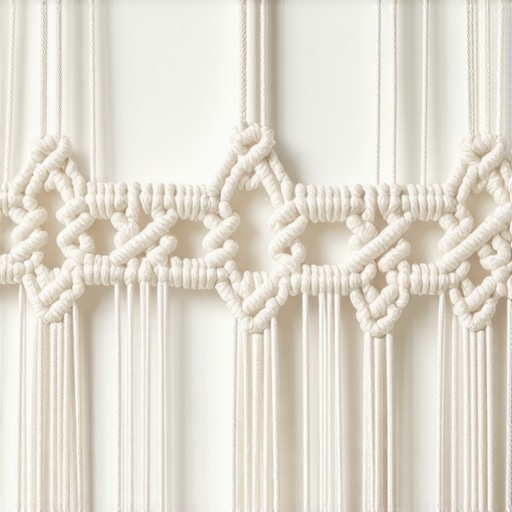 Advanced Macramé Knot Techniques Close-up of complex macramé knots on a large wall hanging