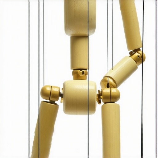 Advanced Marionette Joint Mechanics Close-up of a marionette's multi-axis joint showing intricate craftsmanship.