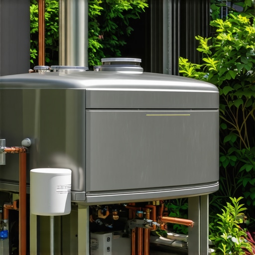 Advanced Rainwater Harvesting System in Garden A sophisticated rainwater harvesting setup with adjustable gutters, sensors, and eco-friendly storage tanks in a vibrant garden.