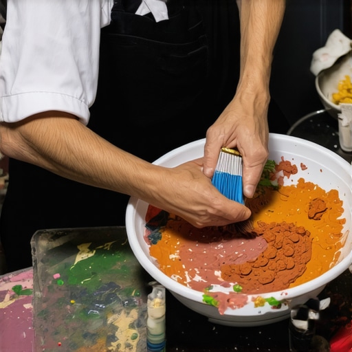 Artist mixing earth pigments with binders Artist preparing natural earth pigments for eco-friendly artwork.