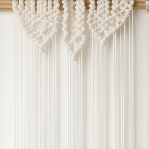 Close-up view of complex macramé knots in a large wall hanging, highlighting texture and craftsmanship.