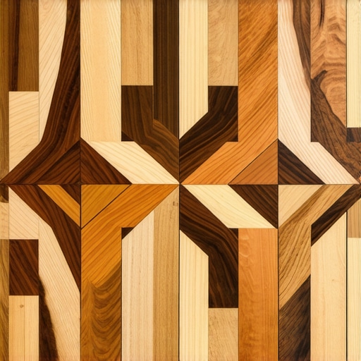 Detailed Veneer Inlay with Geometric Patterns Close-up of intricate veneer inlay with geometric patterns in rich woods.