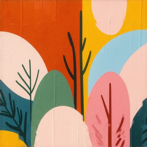 Colorful mural made with natural earth pigments on an outdoor wall amidst greenery.