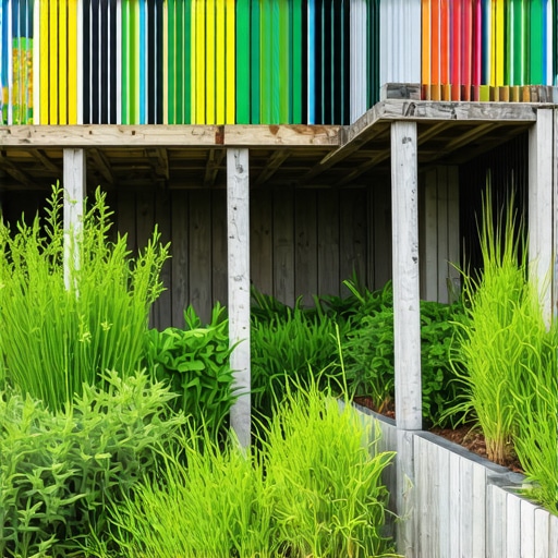 Eco-Friendly Garden Design with Recycled Materials Lush garden featuring recycled wood planters and native plants
