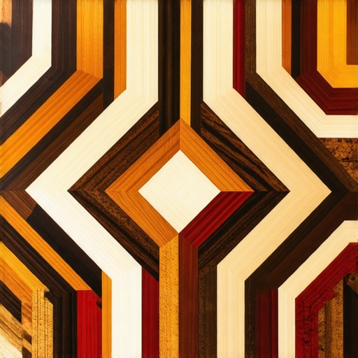 Exotic wood marquetry inlay Detailed marquetry inlay with exotic woods and geometric patterns.