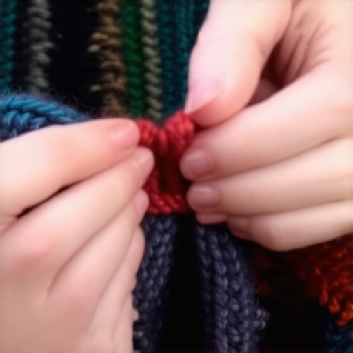 Expert Fair Isle Knitting Technique Close-up of hands knitting intricate Fair Isle pattern with colorful yarns