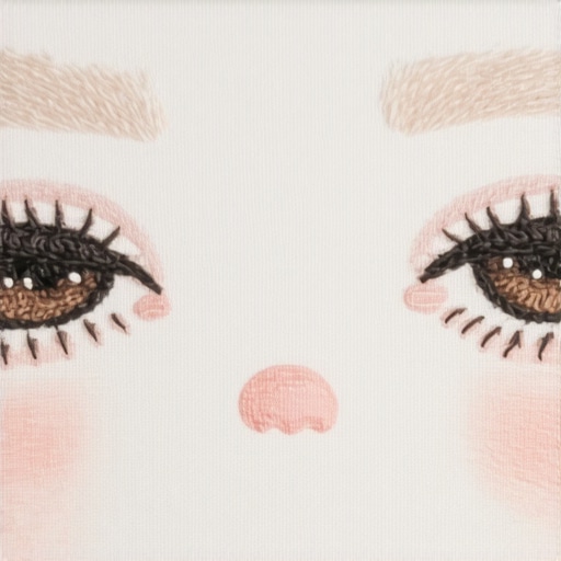 Close-up of a handcrafted Waldorf doll face showing detailed embroidery and shading techniques