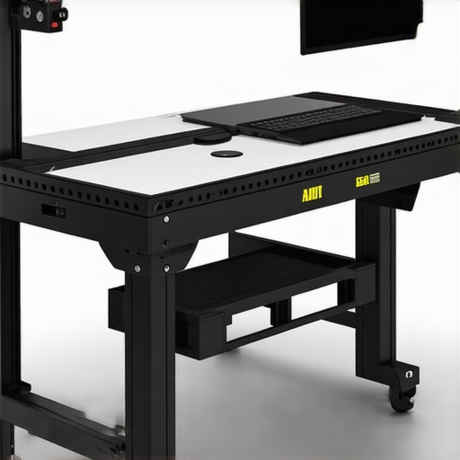 High-tech Modular Ergonomic Workbench A sophisticated, customizable workbench featuring modular components, smart lighting, and integrated charging ports.