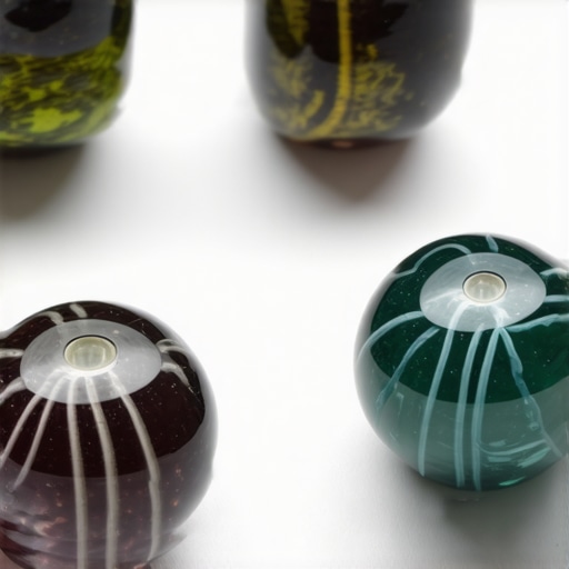 Intricate Glass Beads with Advanced Techniques Close-up of vibrant, layered glass beads with engraved details.