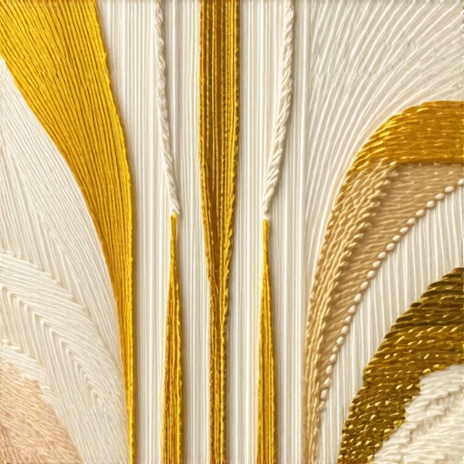 Close-up image of luxurious goldwork embroidery with layered textures and metallic threads