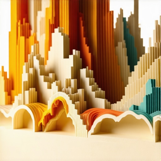 Layered Multi-Stage Pop-Up Paper Mechanism Close-up of a complex layered pop-up card showing multiple unfolding stages with detailed folds and interlocking parts.