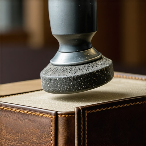 Close-up of a leather wallet being burnished to achieve smooth, glossy edges.