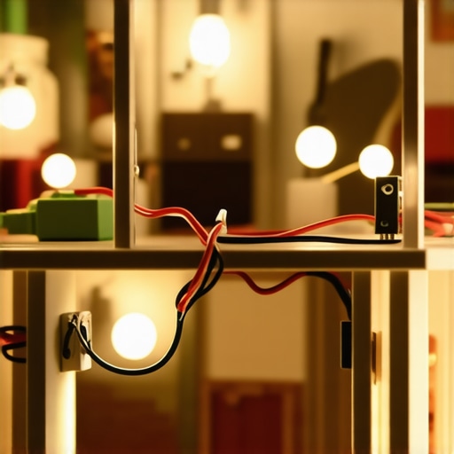 Close-up of tiny LED wiring and switches inside a miniature dollhouse demonstrating advanced wiring techniques